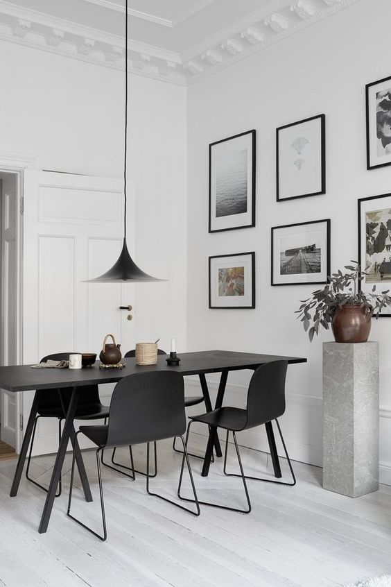 monochrome dining room